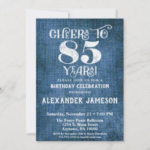 85:e födelsedagsinbjudan Blue Linen Rustic Cheers Inbjudningar