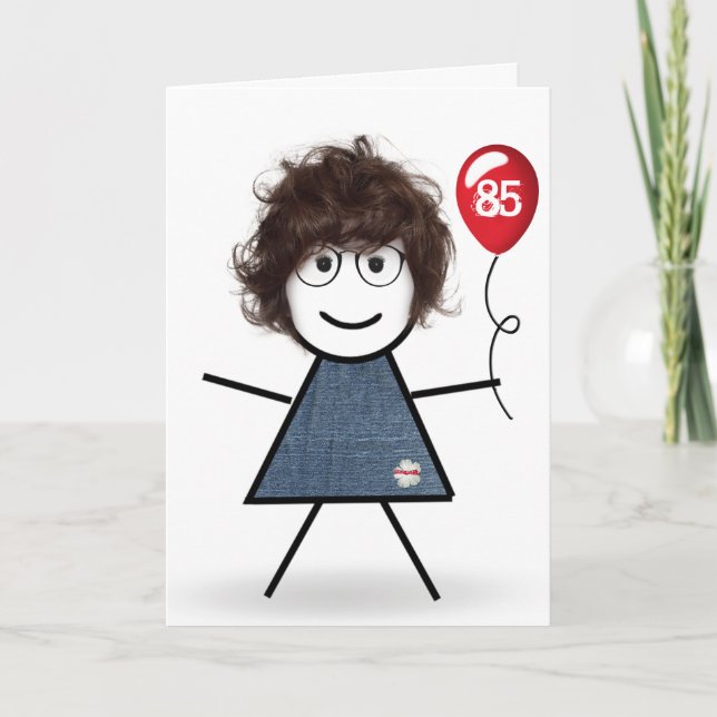 85:e födelsedagspennflickan med Red Balloon Kort (Framsida)