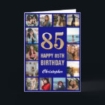 85:e Grattis på födelsedagen-flottan, blå och Guld Kort<br><div class="desc">85:e Grattis på födelsedagen: Blått och Guld Fotokollage Birthday Card. Om du vill göra ytterligare anpassningar klickar du på knappen "Anpassa" och användor verktyg som är utformat för att ändra mallen.</div>