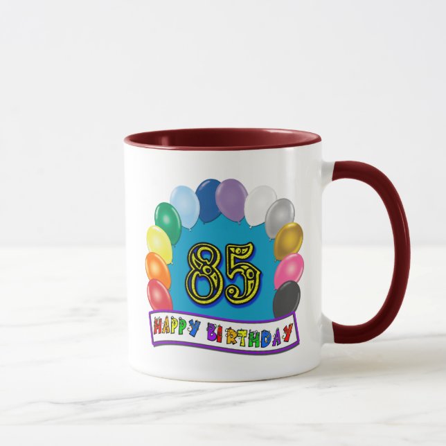 85. födelsedag för lycklig med ballonger mugg (Höger)