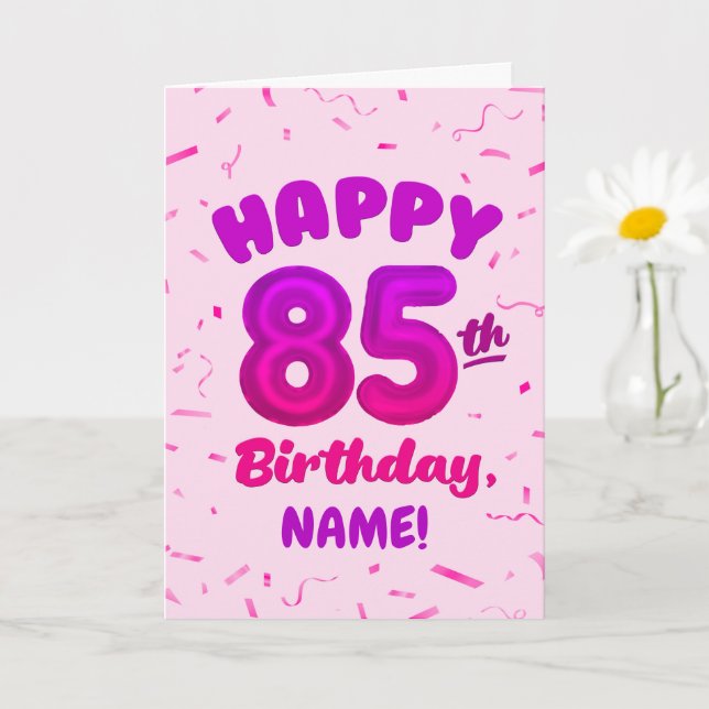85th Balloon Number Custom Name Birthday Card Kort (Liten växt)