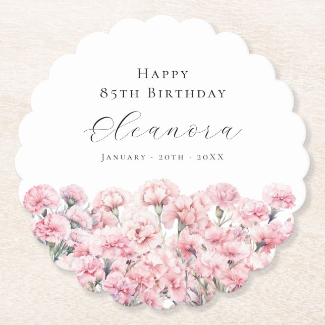 85th Birthday Pink Carnation January Birth Flower Underlägg Papper (Framsida)