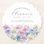 85th Birthday September Birth Flower Custom<br><div class="desc">Perfect table decor for an September birthday party. Aster is the birth flower for that month. It forms a pretty watercolor bottom border on this floral personalized coaster. The birthday guest of honor's name,  age and birthdate are placed above it using elegant calligraphy and typography. All text is editable.</div>