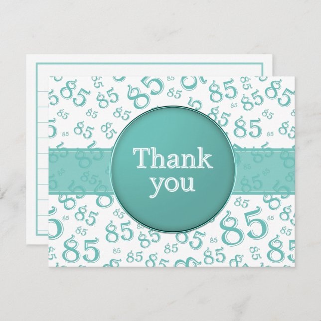 85th Thank You: Teal/White Number Pattern (Fram/baksida)