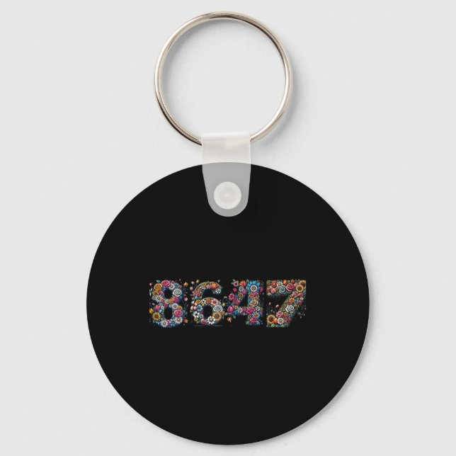 8647 Anti Trump Retro Blommig  Nyckelring (Framsida)