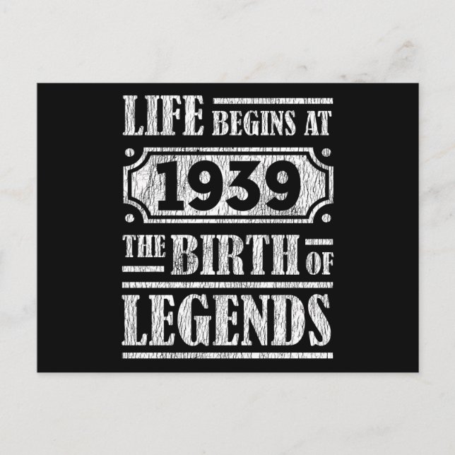 86 Årig 1939 Födelsen av en Legend 86-årsdag Vykort (Framsida)