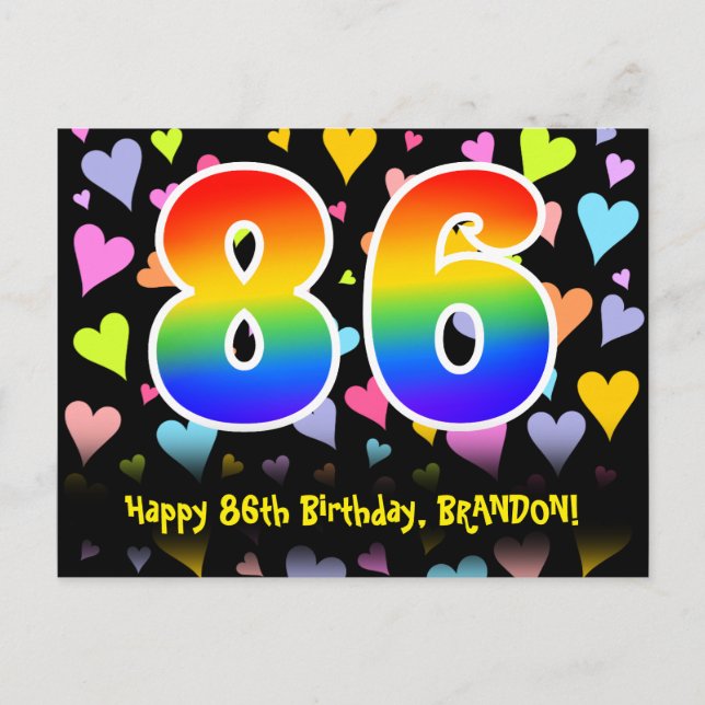 86-årsdag: Roliga Hjärtans Mönster, Regnbåge 86 Vykort (Framsida)