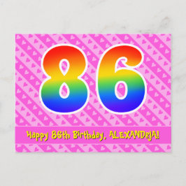 86-årsdag: Rosa ränder & hjärtan, regnbåge 86 Vykort