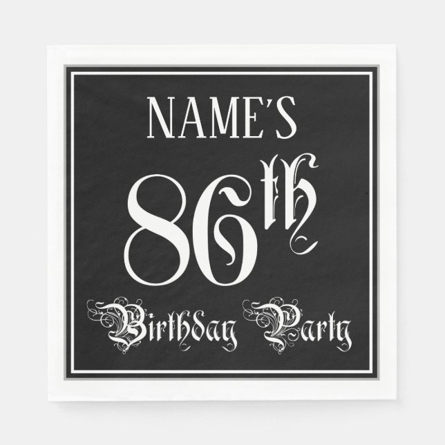 86-årsfest — Fin skrift + Anpassat namn Pappersservett (Framsidan)