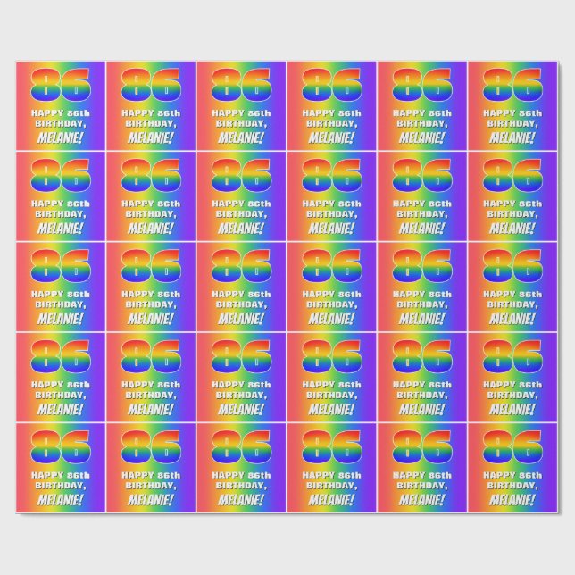 86:e födelsedag: färgfull, Roligt Rainbow Mönster  Presentpapper (Platt)