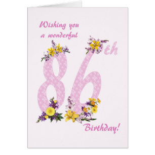 86:e födelsedag Flower Decorated Numbers Hälsningskort