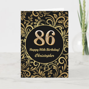 86:e födelsedag Svarta och Guld-Blommönstret Kort