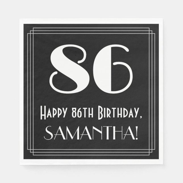 86:e födelsedagen ~ Art Deco Inspired Titta "86",  Pappersservett (Framsidan)