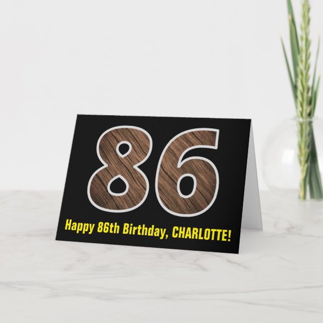 86:e födelsedagen: Namn + Faux Wood Grain Mönster  Kort (Framsida)