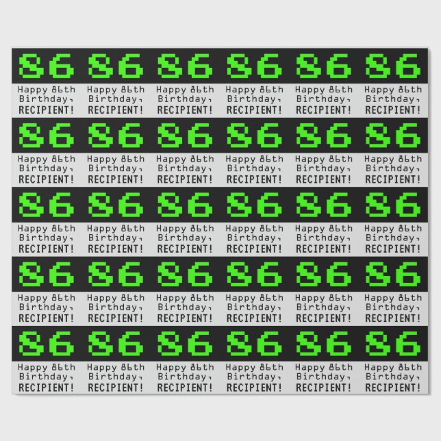 86:e födelsedagen - Nerdy/Geeky Stil "86" och Namn Presentpapper (Platt)