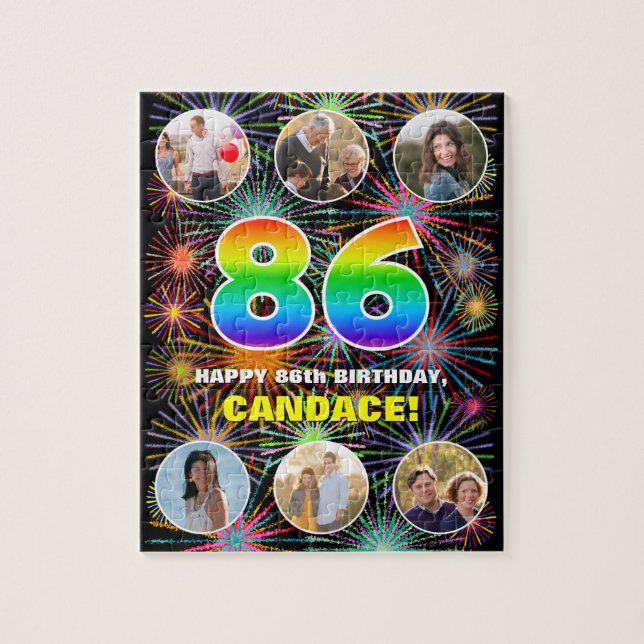 86:e födelsedagen: Roligtens regnbågsnr, eget namn Pussel (Vertikal)