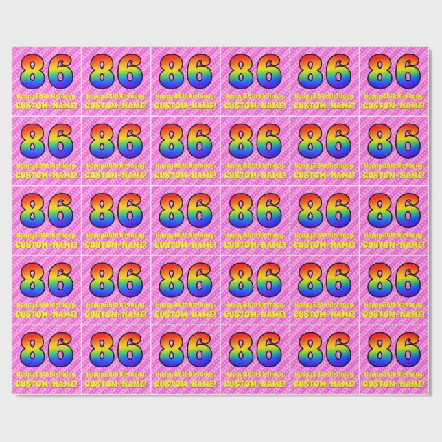 86:e födelsedagen: Rosa Rand & Hearts, regnbåge nr Presentpapper (Platt)