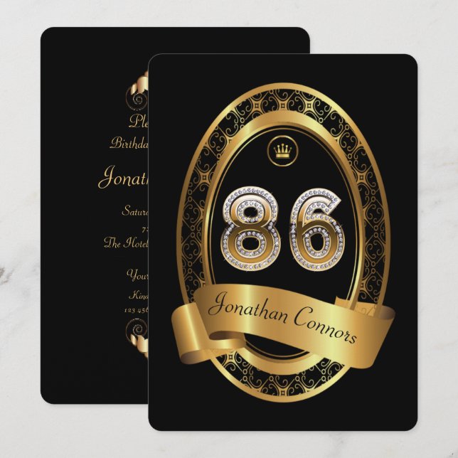 86:e,födelsedagsfest kvinna man,elegant färg inbjudningar (Fram/baksida)