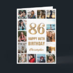 86:e Grattis på födelsedagen Guld och White Photo  Kort<br><div class="desc">86:e Grattis på födelsedagen Guld och Vita foto- och födelsedagskort för foto. Om du vill göra ytterligare anpassningar klickar du på knappen "Anpassa" och användor verktyg som är utformat för att ändra mallen.</div>
