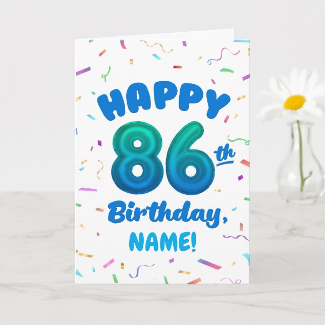 86th Balloon Number Custom Name Birthday Card Kort (Liten växt)