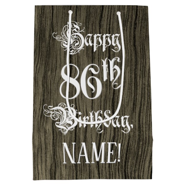 86th Birthday: Fancy, Faux Wood Look + Custom Name (Baksidan)
