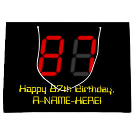 87-årsdag: Röd digital klocka stil "87" + Namn