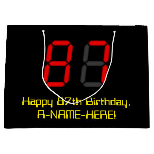 87-årsdag: Röd digital klocka stil "87" + Namn
