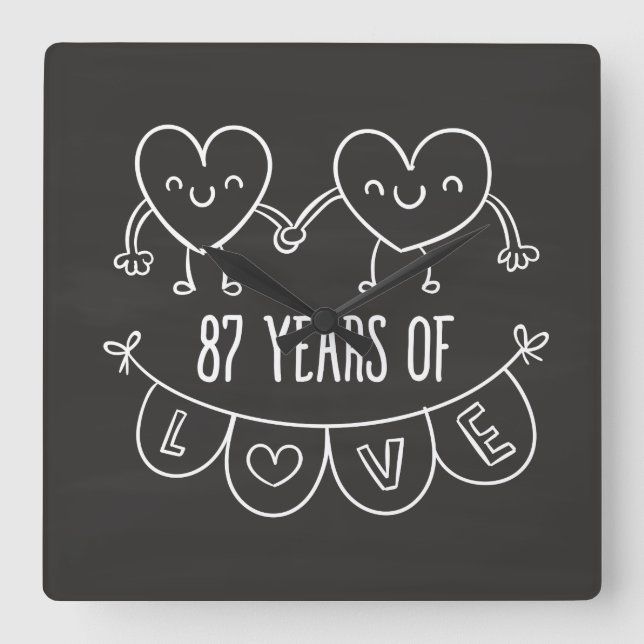 87-årsjubiléet Gift Chalk Hearts Fyrkantig Klocka (Framsida)
