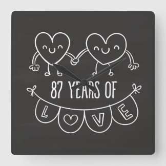 87-årsjubiléet Gift Chalk Hearts Fyrkantig Klocka