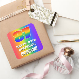 87:e födelsedag: färgfull, Roligt Rainbow Mönster Fyrkantigt Klistermärke