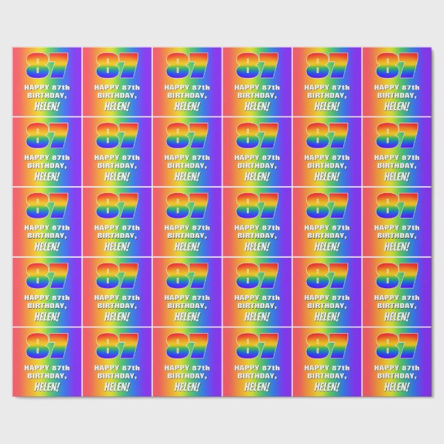 87:e födelsedag: färgfull, Roligt Rainbow Mönster  Presentpapper (Seam)