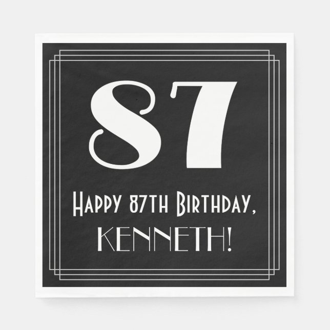 87:e födelsedagen ~ Art Deco Inspired Titta "87",  Pappersservett (Framsidan)