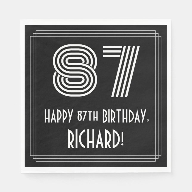 87:e födelsedagen: Art Deco Inspired Titta "87" +  Pappersservett (Framsidan)
