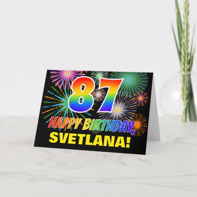 87:e födelsedagen: Fet, Roligt, Fireworks, Regnbåg Kort (Framsida)