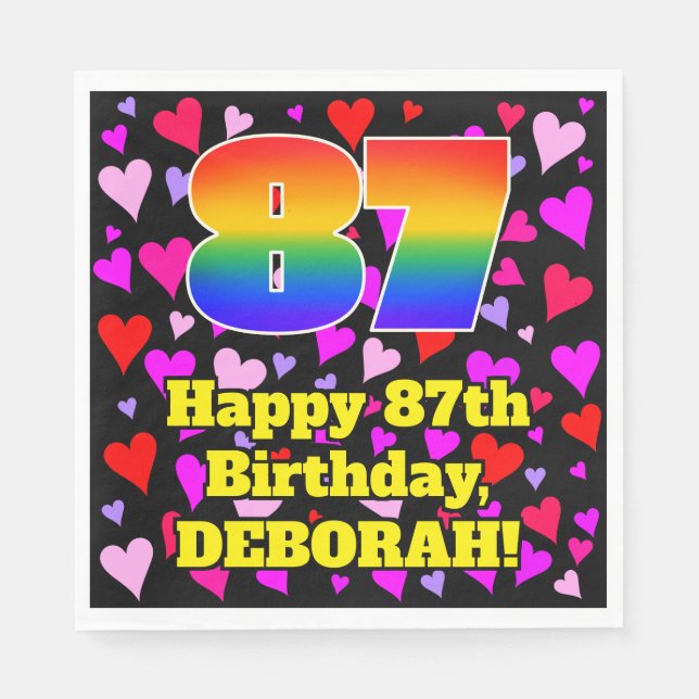 87:e födelsedagen: Loving Hearts Mönster, Regnbåge Pappersservett (Framsidan)