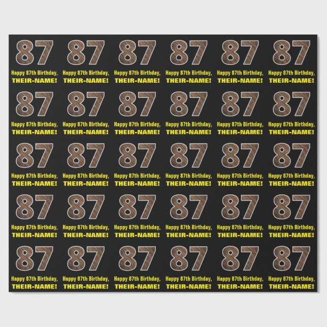 87:e födelsedagen: Namn & Faux Wood Grain Mönster  Presentpapper (Platt)