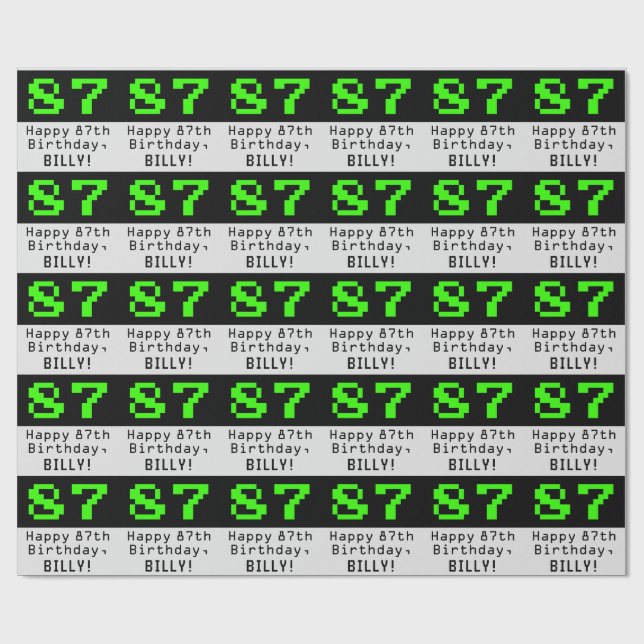 87:e födelsedagen - Nerdy/Geeky Stil "87" och Namn Presentpapper (Platt)