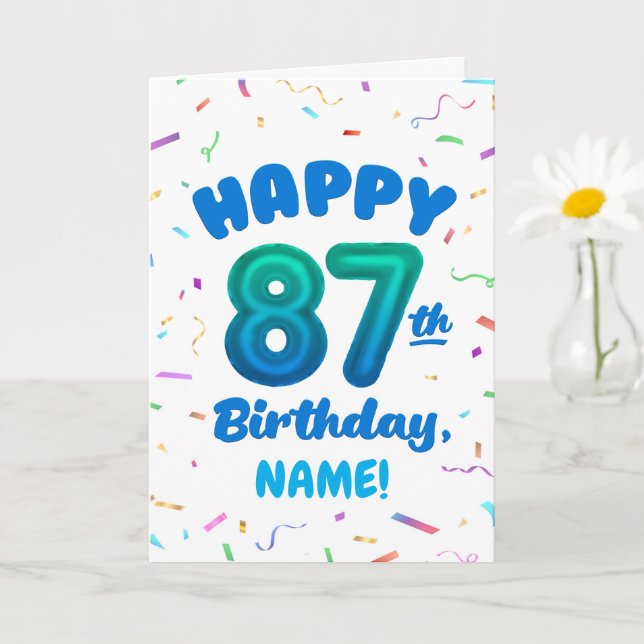 87:e födelsedagskort med eget namn och ballongnumm kort (Liten växt)