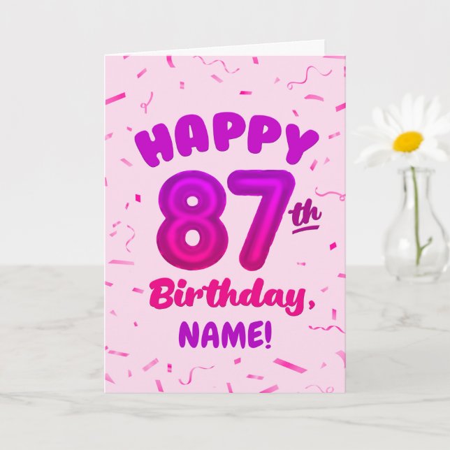 87th Balloon Number Custom Name Birthday Card Kort (Liten växt)