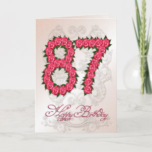 87th birthday card with roses and leaves kort