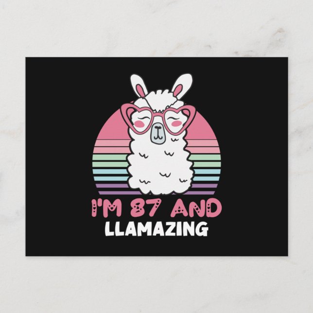 87th Birthday Llamazing Llama 87 Year Old Birthday Vykort (Framsida)