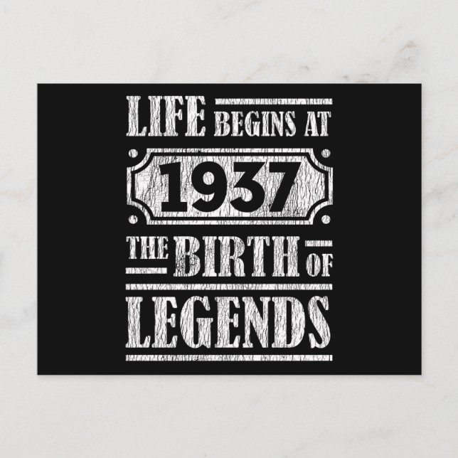 88 Årig 1937 Födelsedag För Legende 88-årsdag Vykort (Framsida)