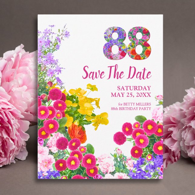88-årsdag Blommor Blommor, Modern Påminnelse Meddelande Vykort (Skapare uppladdad)