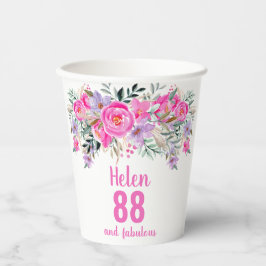88-årsdag rosa blommigt papprare kopp