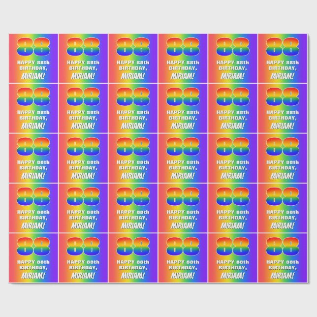 88:e födelsedag: färgfull, Roligt Rainbow Mönster  Presentpapper (Platt)