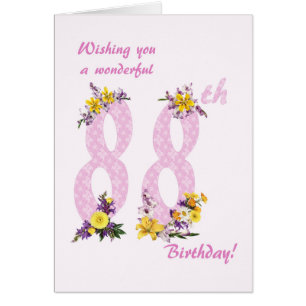 88:e födelsedag Flower Decorated Numbers Hälsningskort