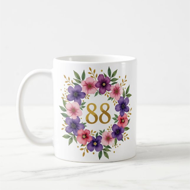 88:e födelsedag Mugg - Blommigt Utandning med anta (Vänster)