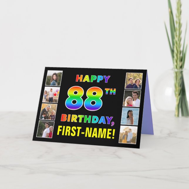 88:e födelsedag: Regnbågstext, Anpassningsbar Foto Kort (Framsida)