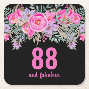 88:e födelsedag rosa svart blommigt underlägg papper kvadrat