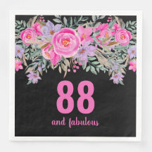 88:e födelsedag rosa svarta blommigt party blöjor